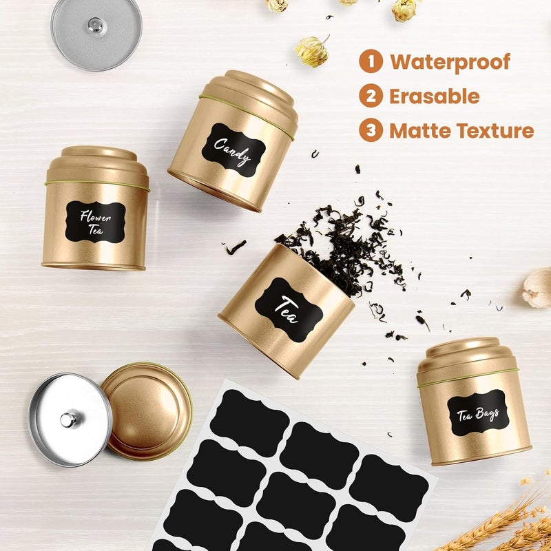 TRISCO Tea Tin with Airtight Double Lids for Loose Leaf Tea Storage, 8 Fl Oz Kitchen Small Tin Can Tea Canisters for Loose Tea Coffee Sugar Candy Spices, Holiday Gift(Golden 6 Pcs) - Image 2